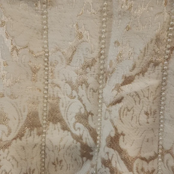 Zara Floor Length Cream/ Gold Dress with Gold Accents and Removable Jewel Accent - Picture 3 of 8